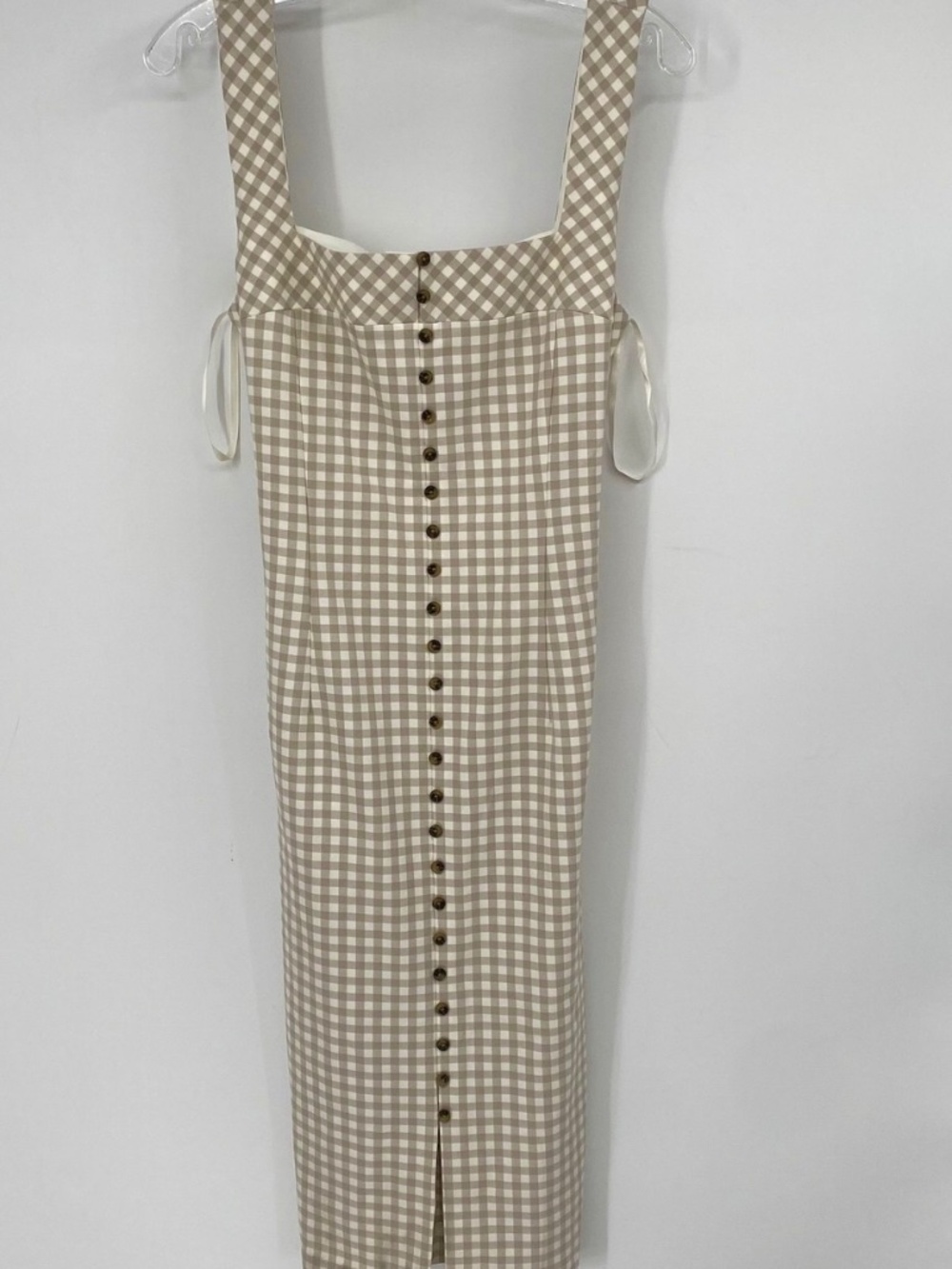 NWT $170 White House Black Market Gingham Biscotti Dress Sz 12 WHBM beige/ white - Picture 6 of 9